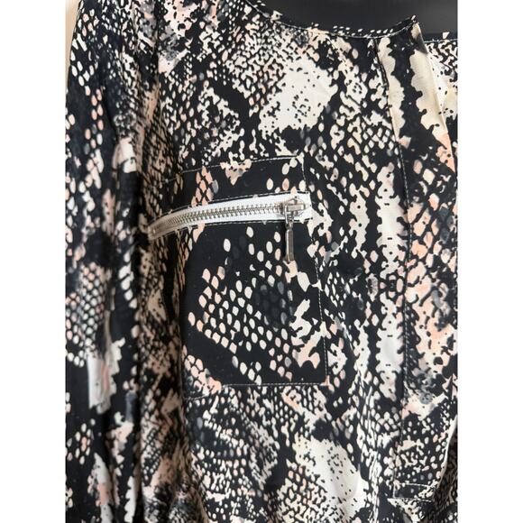 INC International Concepts Blouse 14 Snake Print Drawstring Waist Long Sleeve - Picture 3 of 9